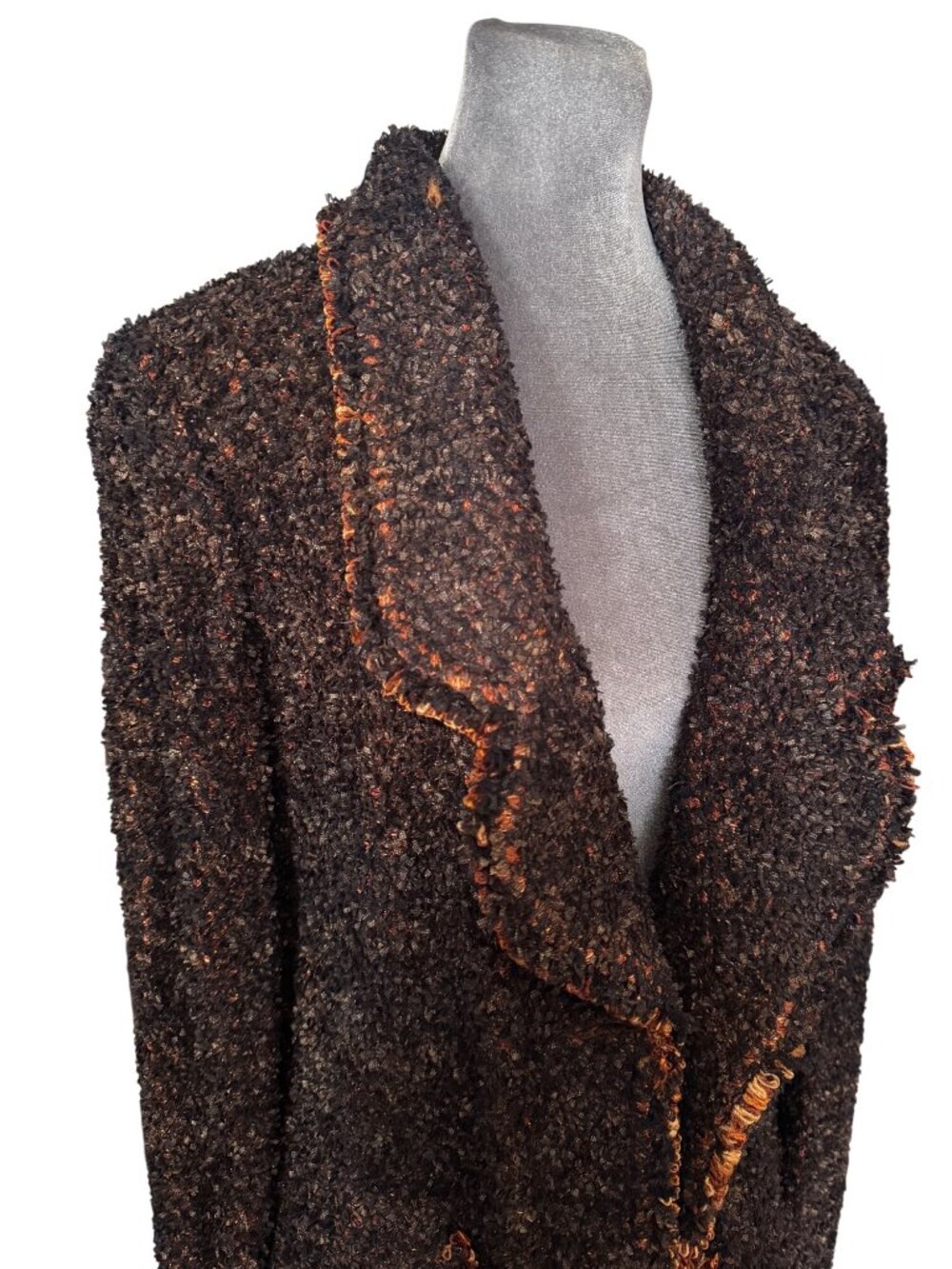 St. John Black Orange Boucle Knit Open Front Blazer Jacket Size 16 Made In USA - Picture 3 of 11
